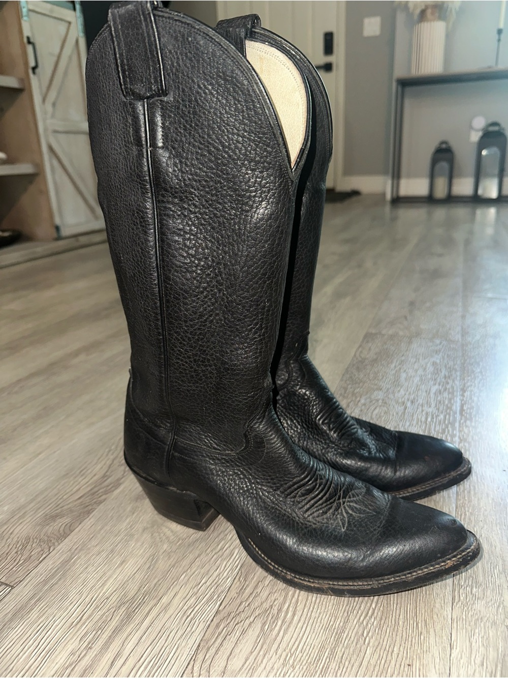 Vintage OLATHE USA Western Cowboy Boots Black Leather Men’s Sz 9.5 B USA